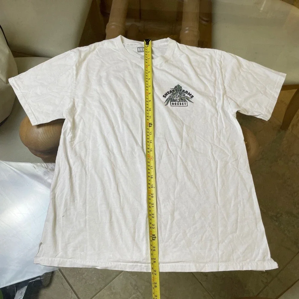 Sneaky Farms We Deliver Boxset White Graphic‎ T-Shirt Novelty Bigfoot Marijuana
